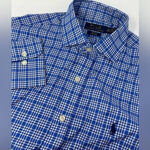 NWT Polo Ralph Lauren Blue Plaid Men’s Easy Care Shirt Pony X1